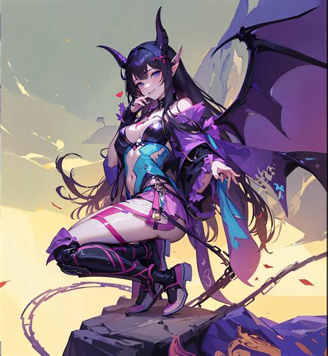 A woman in a purple outfit with horns and a purple cape - SeaArt AI