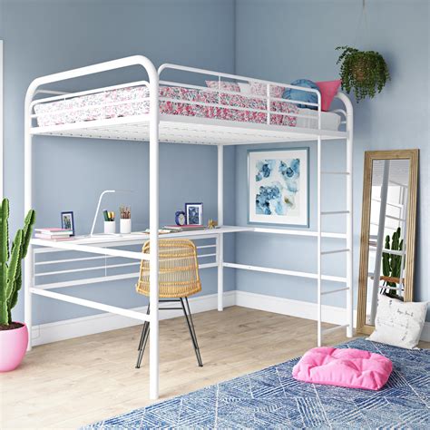 DHP Metal Loft Bed with Desk, Full Size Frame, White Metal/White Desk - Walmart.com