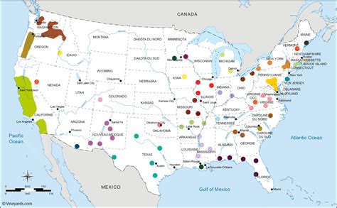 United States Map of Vineyards Wine Regions