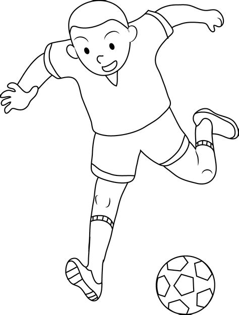 Coloring Page of Boy Playing Soccer - Free Clip Art