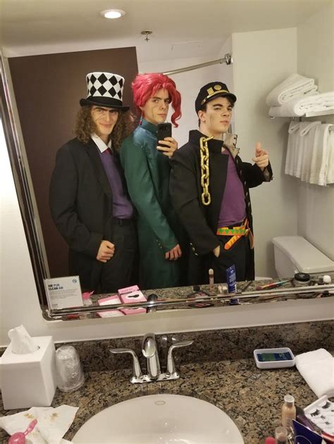 [Self] JJBA group cosplay - My friends as Robert E.O SpeedWagon and Noriaki Kakyoin and myself ...