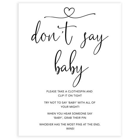 Don't Say Baby Game - Minimalist Printable Baby Games – OhHappyPrintables