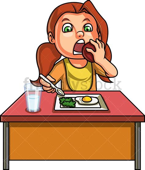 Little Girl Eating Healthy Breakfast Cartoon Clipart Vector - FriendlyStock