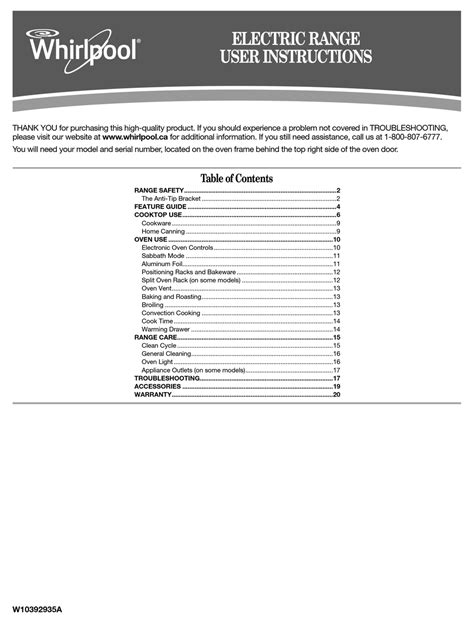 WHIRLPOOL ELECTRIC RANGE USER INSTRUCTIONS Pdf Download | ManualsLib