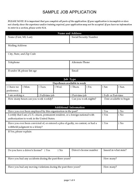 Printable Generic Application For Employment