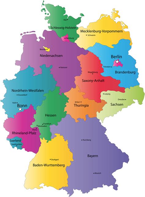 German States and State Capitals Map - States of Germany