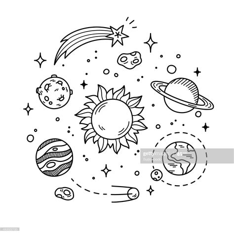 Hand drawn solar system with sun, planets, asteroids and other outer... | Space drawings, Planet ...