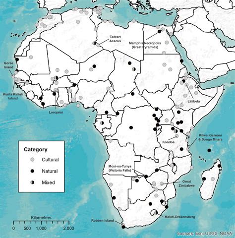 Fig. 1. Map of UNESCO World Heritage sites in Africa (Image C. Gokee)