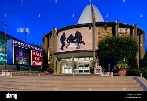 The entrance to the Pro Football Hall of Fame at Night in Canton Ohio ...