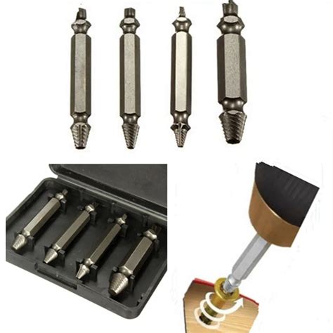 4Pcs Broken Damaged Screw Extractor Drill Bit Guide Set Broken Bolt Fastener Remover Easy Out ...