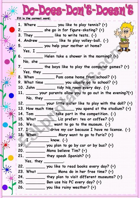 Do, Does, Don´t, Doesn´t - ESL worksheet by Tmk939