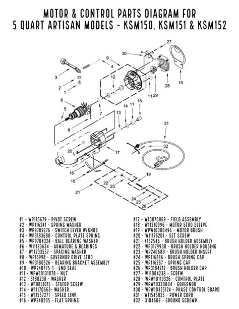 KitchenAid 5 Qt Artisan Tilt Head Stand Mixer Parts Diagrams