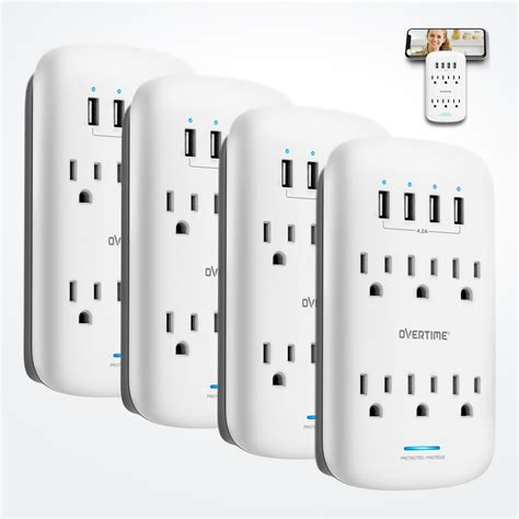 Overtime 6 Outlet Extending Surge Protector, Multi Outlet Extender Wall ...