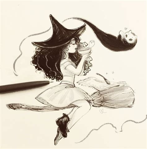 how to draw a witch on a broom - Louella Negrete