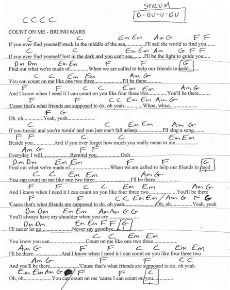 Count On Me (Bruno Mars) Guitar Chord Chart | Ukulele songs, Guitar ...