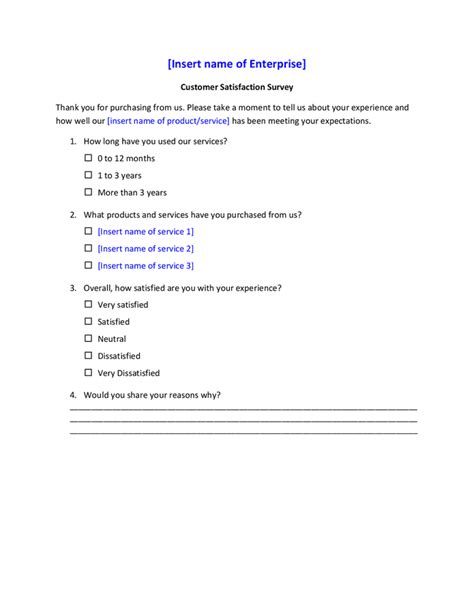 Customer satisfaction survey template in Word and Pdf formats