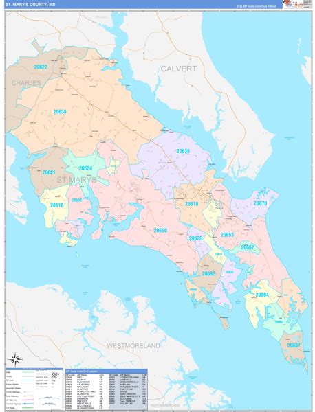 St. Mary's County, MD Wall Map Color Cast Style by MarketMAPS - MapSales