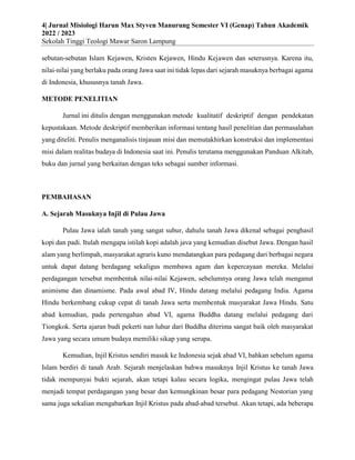 MASUKNYA PENGINJILAN MELALUI BUDAYA JAWA, DI PULAU JAWA | PDF