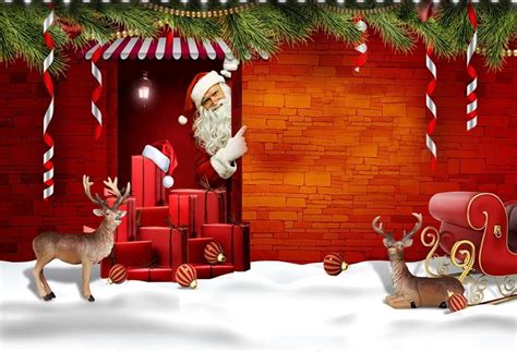 GreenDecor Polyster 7x5ft Christmas Backdrops Santa Claus Sleigh Reindeer Xmas Gifts Elk ...