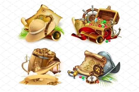 Treasure hunt and adventure, vector | Treasure hunt, Game logo, Icon set vector