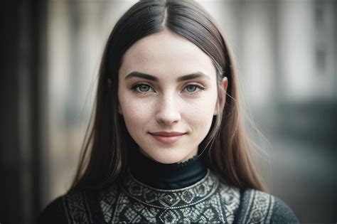 Premium Photo | A woman with brown hair and a black top with the word ...