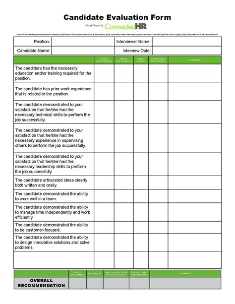 Candidate Evaluation Form | Connected HR