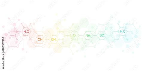 Abstract chemistry pattern on clean white background with chemical formulas and molecular ...