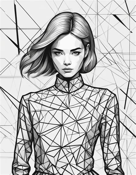 " A black and white, minimalist line art illustration. A confident woman with short, sharp lines ...