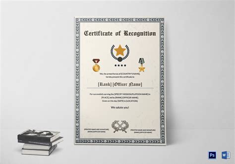 Army Thank You Certificate of Service Design Template in PSD, Word