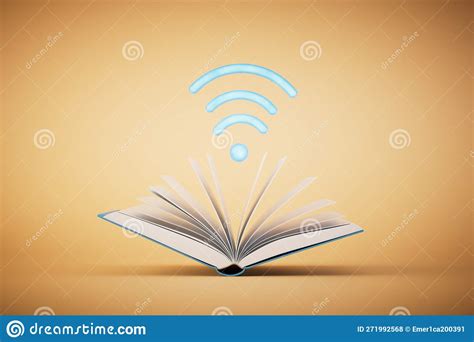 Reading Books Online. an Open Book and a Wi-Fi Icon on a Pastel ...