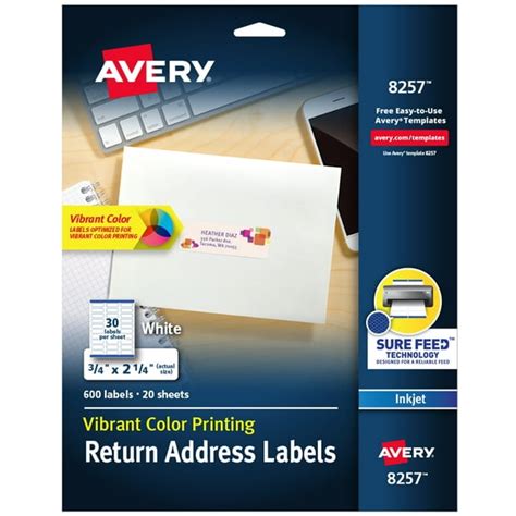 Avery Color Printing Address Labels, Sure Feed Technology, Permanent Adhesive, 3/4" x 2-1/4 ...