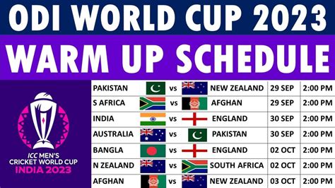 ICC Cricket World Cup Warm-up Matches And Schedule