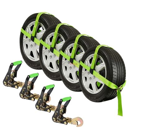 Auto Tie Down Straps w/ Snap Hook (High Visibility Green Webbing)