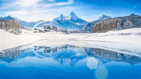 Winter Mountains Lake Landscape UHD 4K Wallpaper | Pixelz