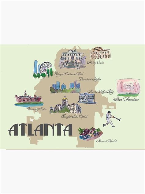 "Atlanta Georgia USA Retro Map with Attractions" Art Board Print for Sale by artshop77 | Redbubble