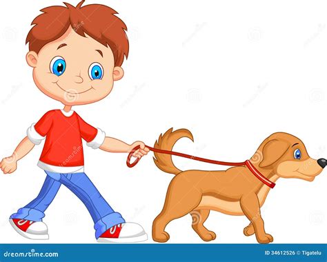 Cute Cartoon Boy Walking With Dog Illustration 34612526 - Megapixl