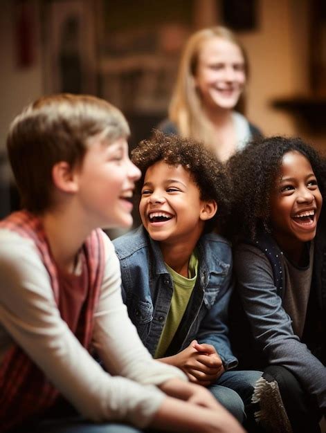 Premium AI Image | a group of kids laughing and laughing together.