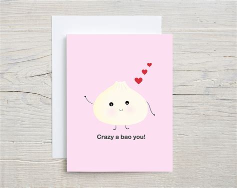 Crazy a Bao You Card Love Card Friendship Card Punny Card Food Pun Card Valentine's Card Punny ...