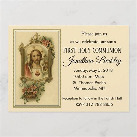 Sacred Heart First Holy Communion Invitations Size: 5" x 7". Gender ...