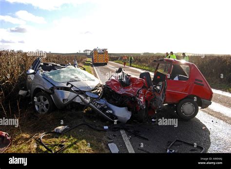 Scene of a fatal head on car crash that killed 4 people Stock Photo, Royalty Free Image ...