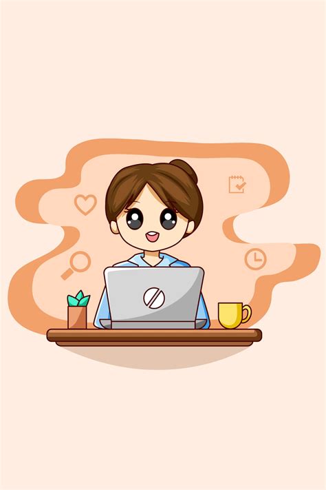 Office worker girl with laptop business cartoon illustration 3226822 Vector Art at Vecteezy