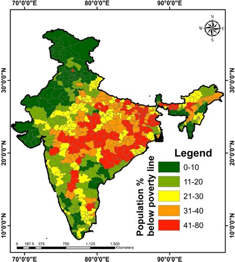 Map of percentage of people living Below Poverty Line (BPL) of India ...