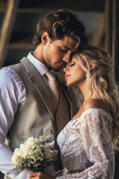 Premium AI Image | A bride and groom kiss in front of a tree