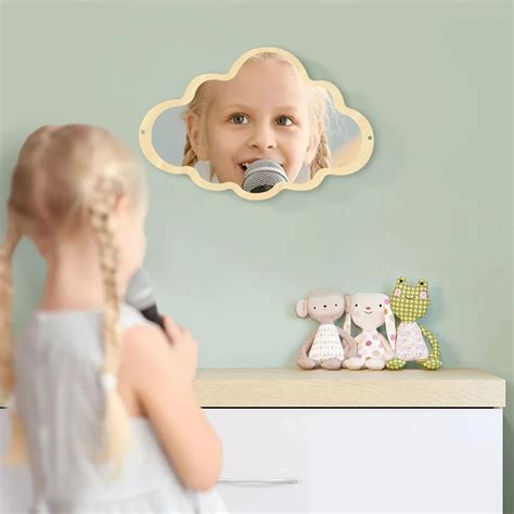 1Piece Cloud Mirror Wooden Engraved Acrylic Wall Mirror For Living Room Frameless Children ...