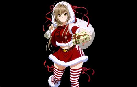 Wallpaper girl, christmas, anime, present, merry christmas, holiday, blonde, asian, happy ...