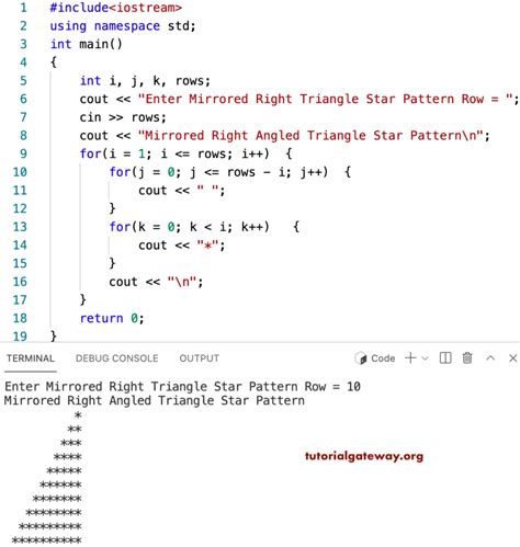 C++ Program to Print Mirrored Right Triangle Star Pattern