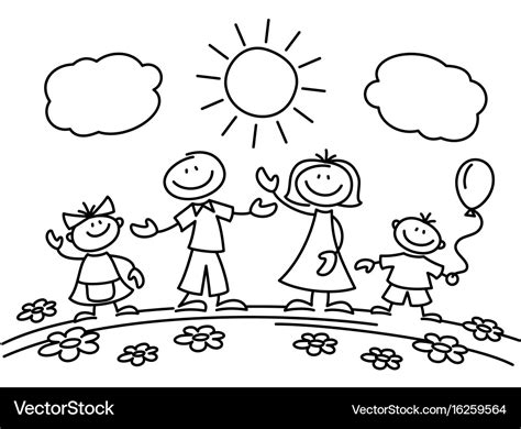 Hand drawn stick figure happy family Royalty Free Vector