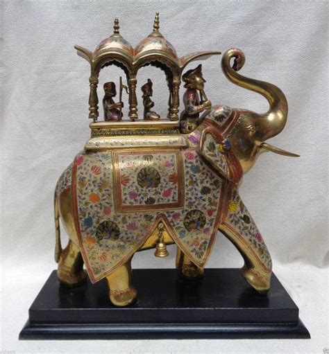 Brass Royal Elephant & Howdah with Intricate Colorful Leaf Designs ...