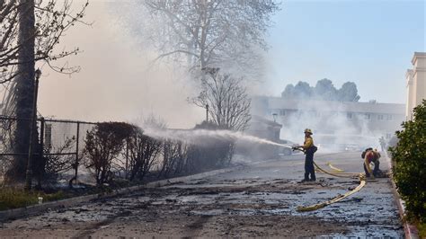 Vegetation fire ignites trees, threatens homes in Ventura