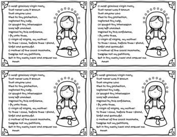 Memorare Prayer Card by Bookmarks and More | Teachers Pay Teachers